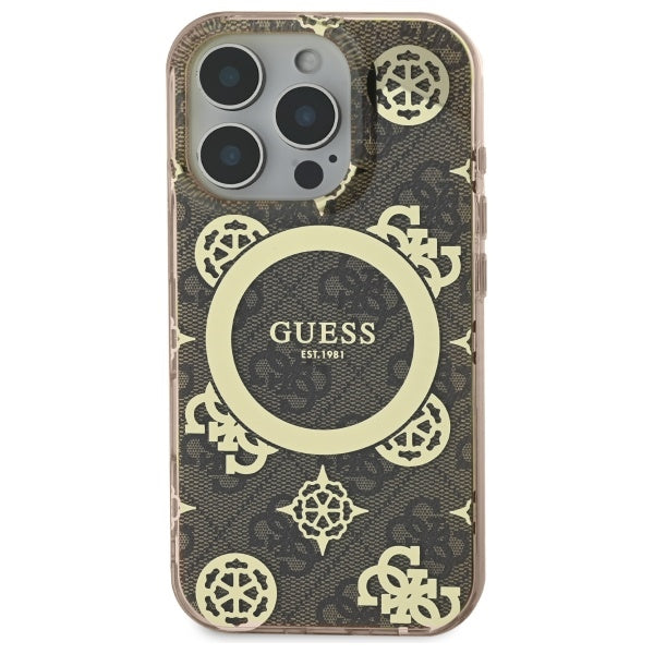 Θήκη MagSafe για Apple iPhone 16 Pro, Guess, IML Peony σε φόντο 4G, Καφέ