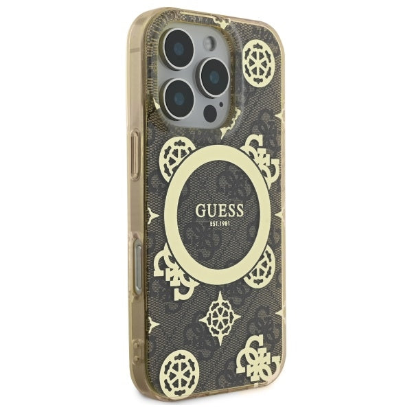 Θήκη MagSafe για Apple iPhone 16 Pro, Guess, IML Peony σε φόντο 4G, Καφέ