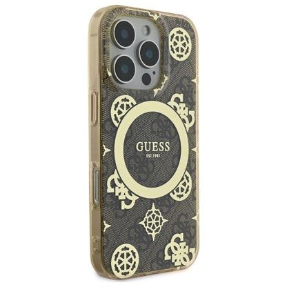 Θήκη MagSafe για Apple iPhone 16 Pro, Guess, IML Peony σε φόντο 4G, Καφέ