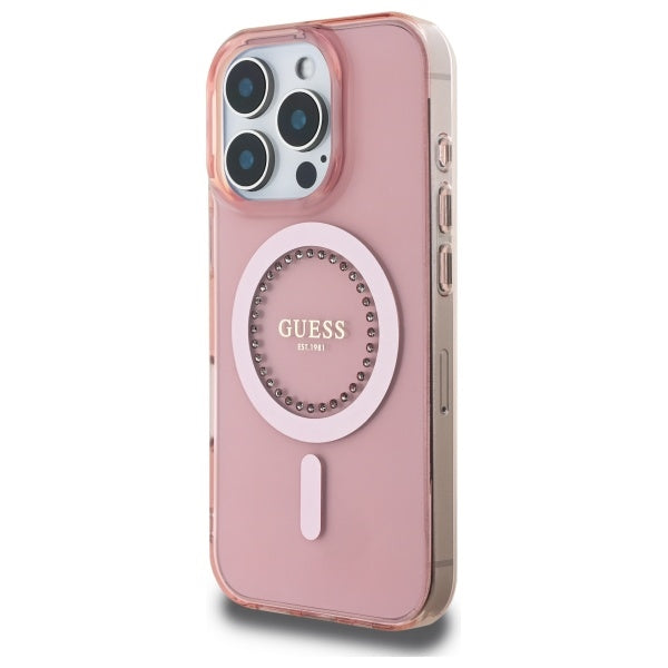 MagSafe Case for Apple iPhone 16 Pro, Guess, IML Rhinestone, Pink