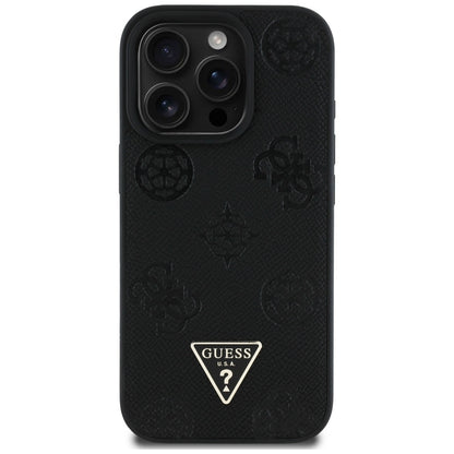 MagSafe Case for Apple iPhone 16 Pro, Guess, Peony Grained Hot Stamp Triangle, Black