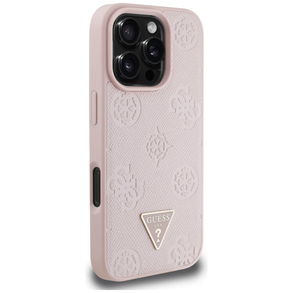 Θήκη MagSafe για Apple iPhone 16 Pro, Guess, Peony Grained Hot Stamp Triangle, Ροζ