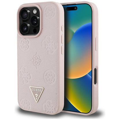 Θήκη MagSafe για Apple iPhone 16 Pro, Guess, Peony Grained Hot Stamp Triangle, Ροζ