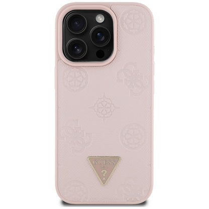 Θήκη MagSafe για Apple iPhone 16 Pro, Guess, Peony Grained Hot Stamp Triangle, Ροζ