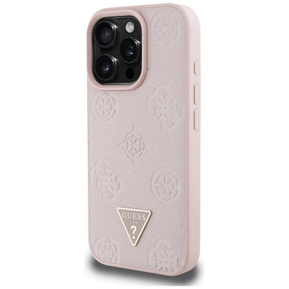 Θήκη MagSafe για Apple iPhone 16 Pro, Guess, Peony Grained Hot Stamp Triangle, Ροζ