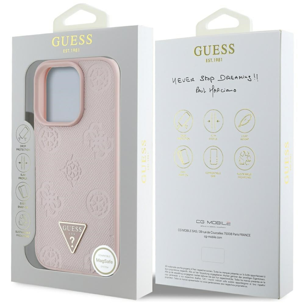 Θήκη MagSafe για Apple iPhone 16 Pro, Guess, Peony Grained Hot Stamp Triangle, Ροζ
