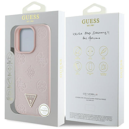 Θήκη MagSafe για Apple iPhone 16 Pro, Guess, Peony Grained Hot Stamp Triangle, Ροζ