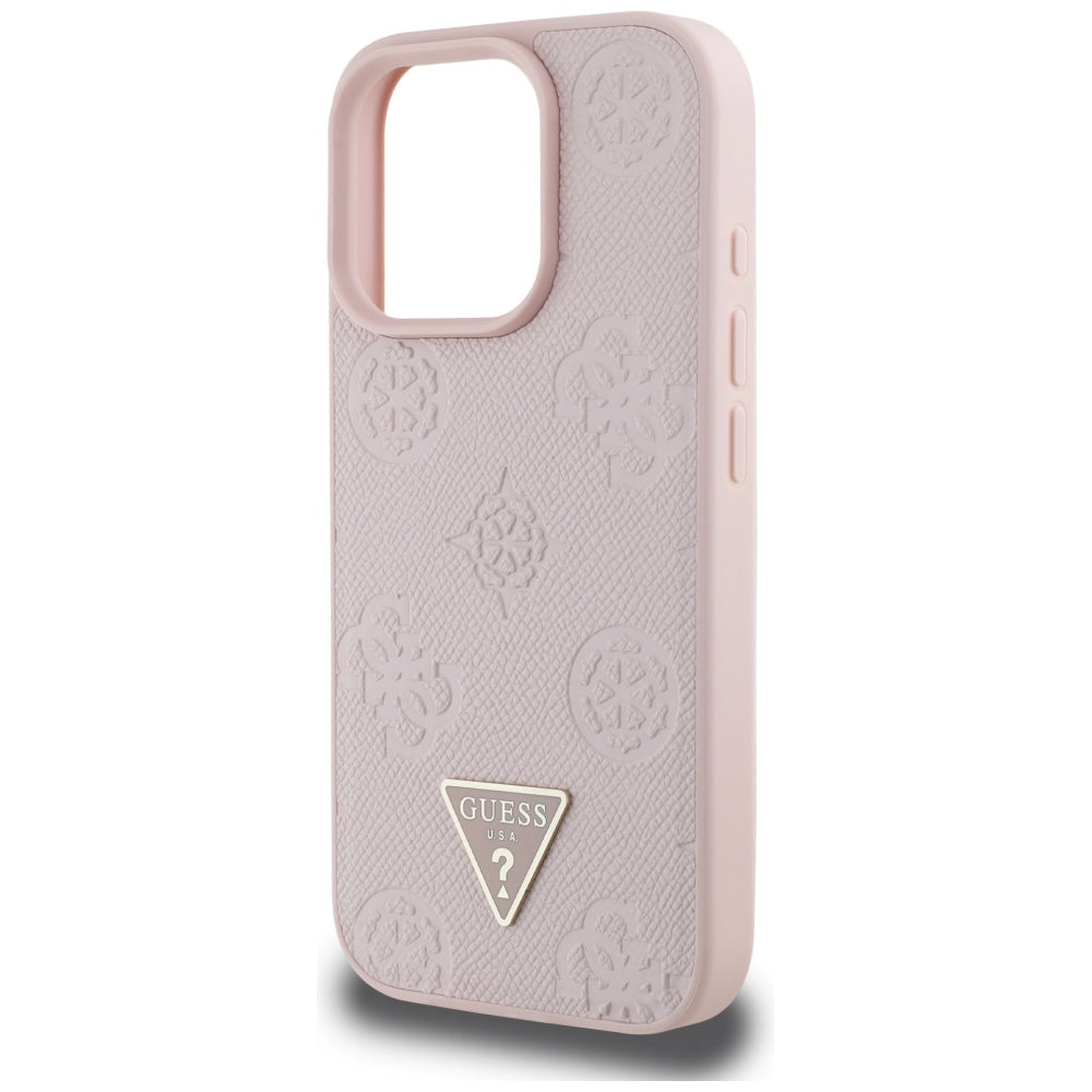 Θήκη MagSafe για Apple iPhone 16 Pro, Guess, Peony Grained Hot Stamp Triangle, Ροζ