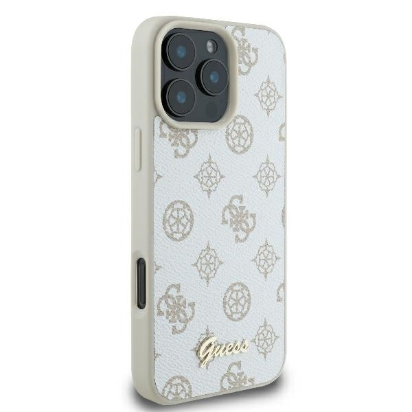 MagSafe Case for Apple iPhone 16 Pro, Guess, Peony Script, White