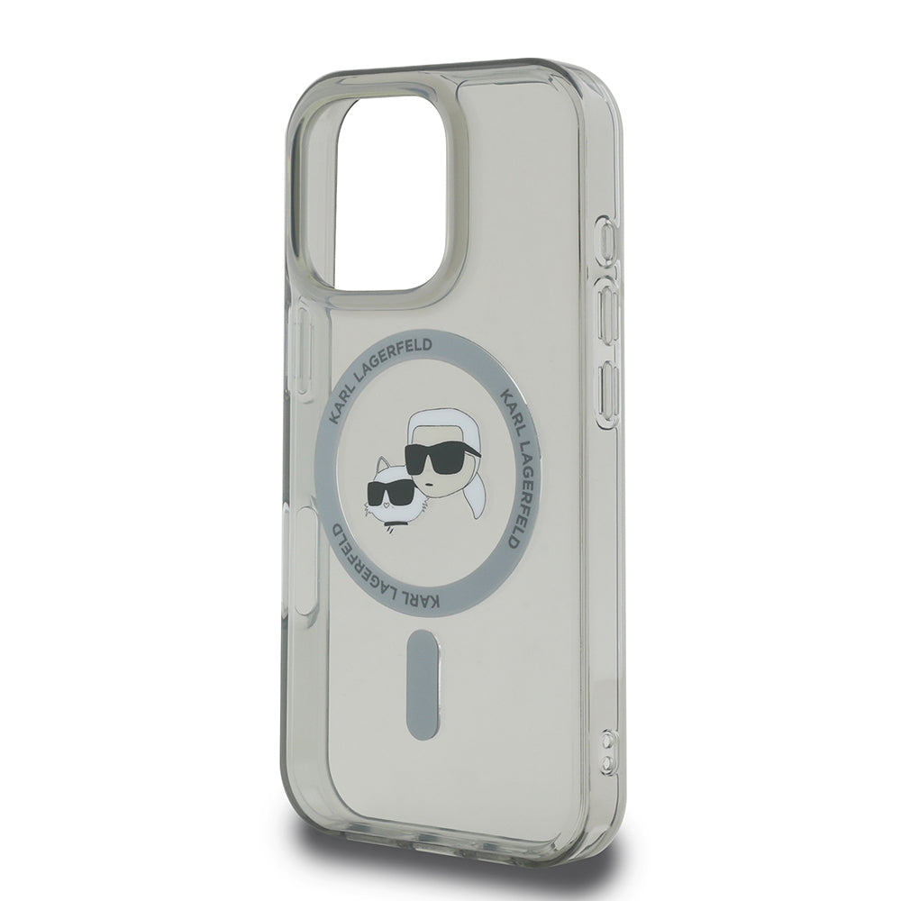 MagSafe Case for Apple iPhone 16 Pro, Karl Lagerfeld, IML Metal Karl & Choupette's Heads, Black