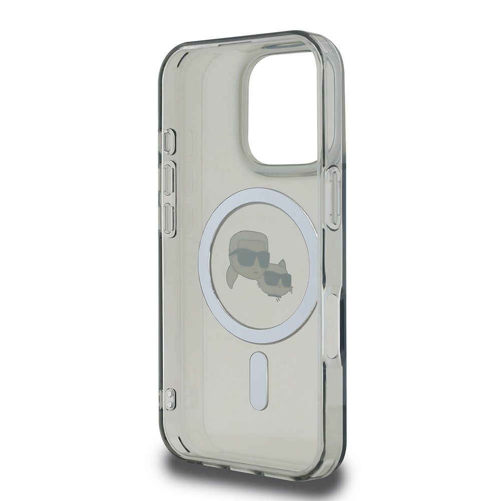 MagSafe Case for Apple iPhone 16 Pro, Karl Lagerfeld, IML Metal Karl & Choupette's Heads, Black