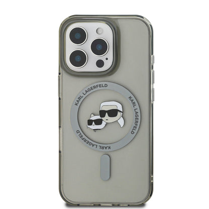 MagSafe Case for Apple iPhone 16 Pro, Karl Lagerfeld, IML Metal Karl & Choupette's Heads, Black