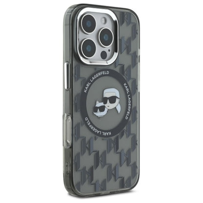 MagSafe Case for Apple iPhone 16 Pro, Karl Lagerfeld, IML Monogram Karl & Choupette's Heads, Black