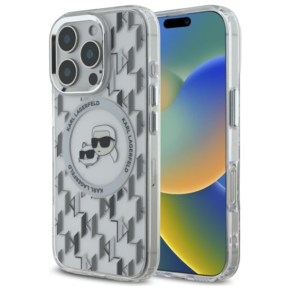 Θήκη MagSafe για Apple iPhone 16 Pro, Karl Lagerfeld, IML Monogram Karl & Choupette's Heads, Διάφανη