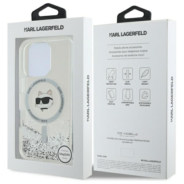 Θήκη MagSafe για Apple iPhone 16 Pro, Karl Lagerfeld, Liquid Glitter Choupette's Head, Διαφανής
