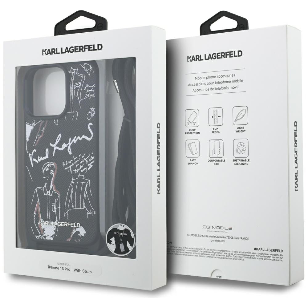 Θήκη MagSafe για Apple iPhone 16 Pro, Karl Lagerfeld, Saffiano Crossbody, Μαύρη