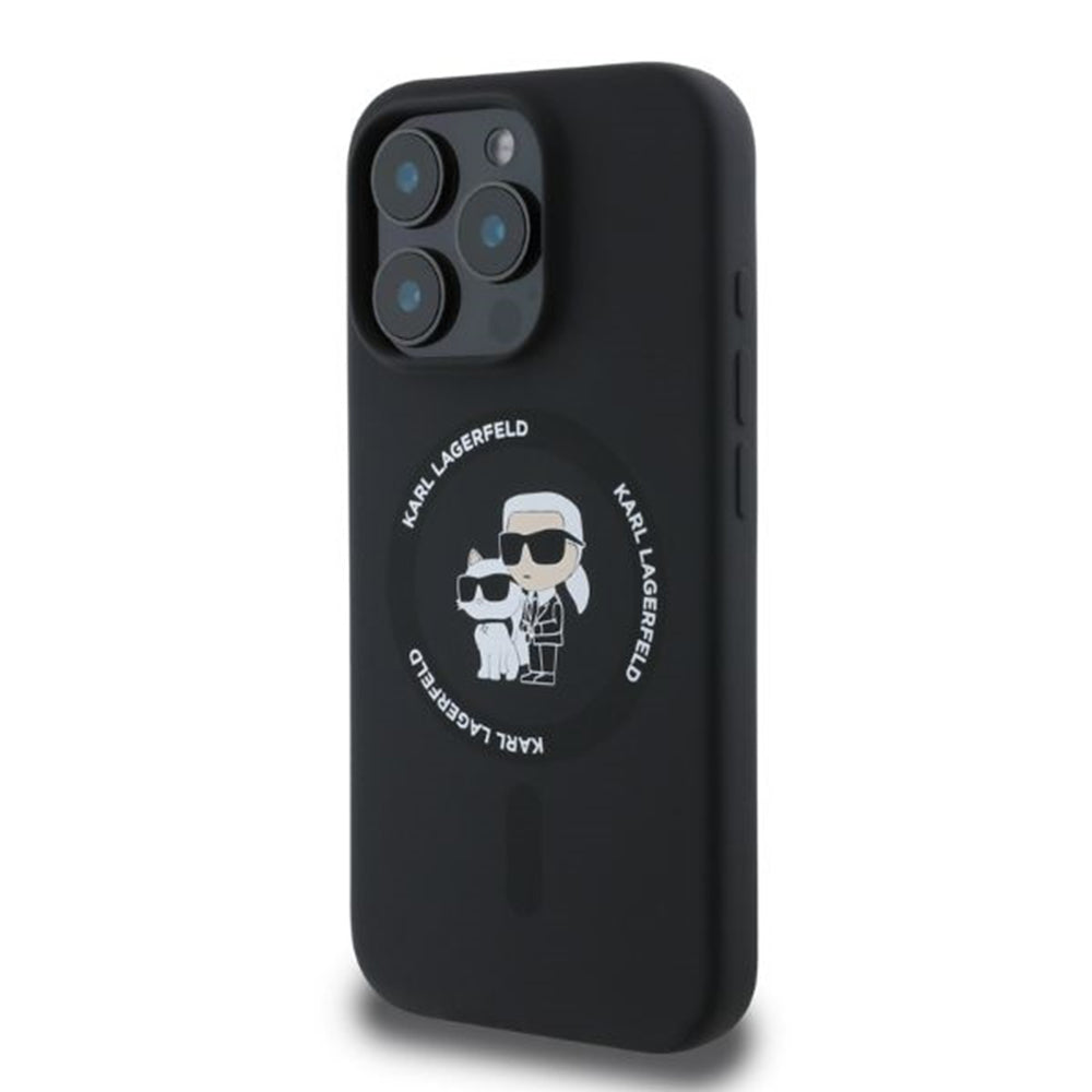MagSafe Case for Apple iPhone 16 Pro, Karl Lagerfeld, Silicone Ring Karl & Choupette, Black