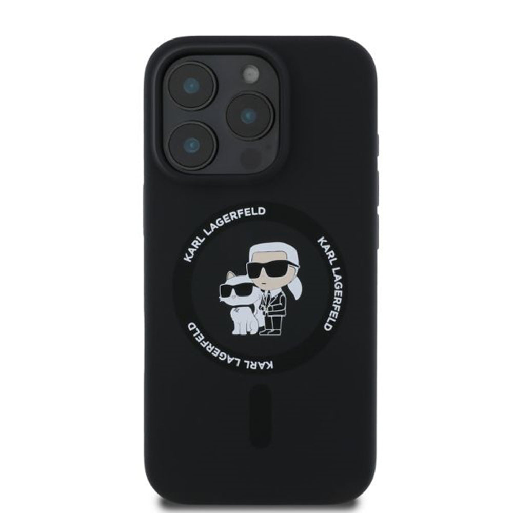 MagSafe Case for Apple iPhone 16 Pro, Karl Lagerfeld, Silicone Ring Karl & Choupette, Black