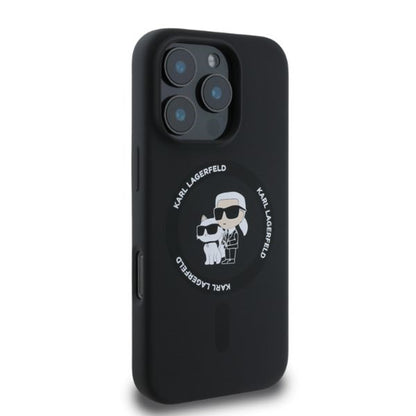 MagSafe Case for Apple iPhone 16 Pro, Karl Lagerfeld, Silicone Ring Karl & Choupette, Black