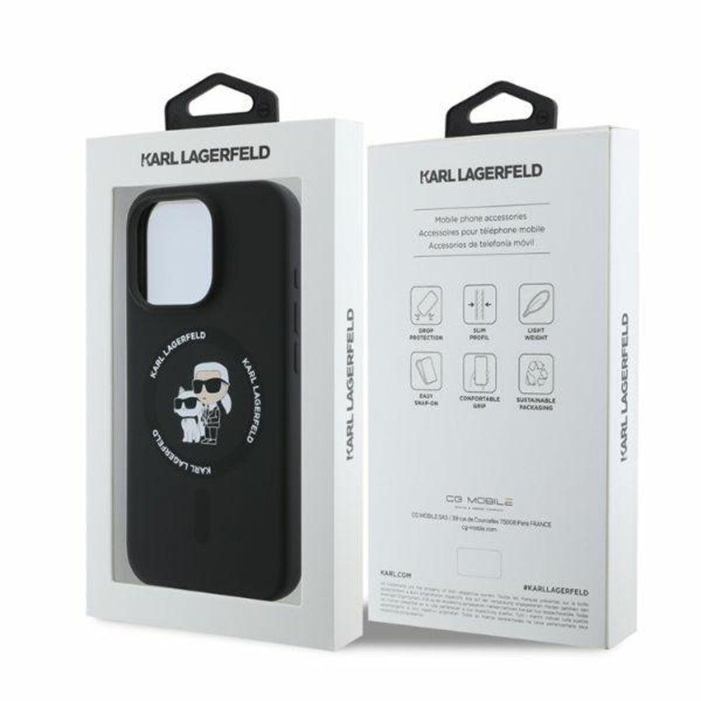 MagSafe Case for Apple iPhone 16 Pro, Karl Lagerfeld, Silicone Ring Karl & Choupette, Black