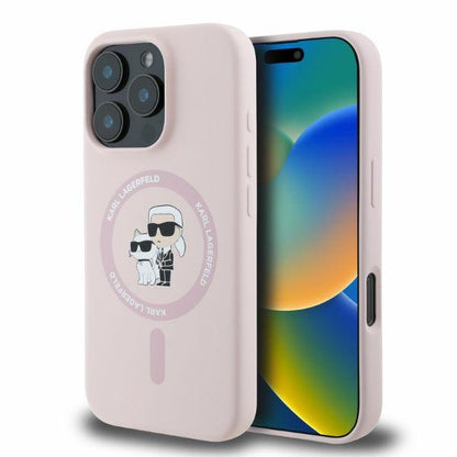MagSafe Case for Apple iPhone 16 Pro, Karl Lagerfeld, Silicone Ring Karl & Choupette, Pink