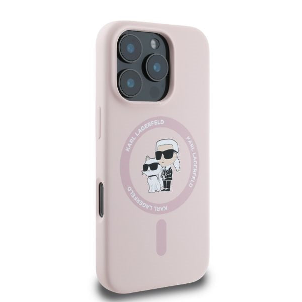 MagSafe Case for Apple iPhone 16 Pro, Karl Lagerfeld, Silicone Ring Karl & Choupette, Pink