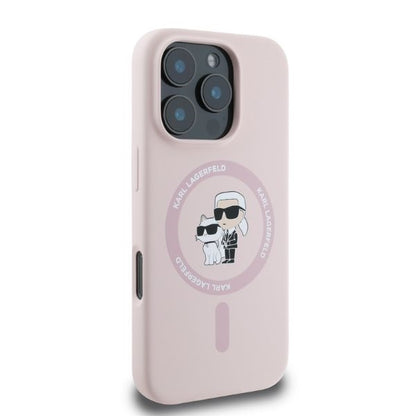 MagSafe Case for Apple iPhone 16 Pro, Karl Lagerfeld, Silicone Ring Karl & Choupette, Pink
