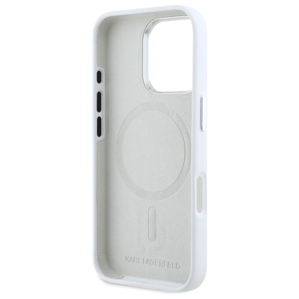 MagSafe Case for Apple iPhone 16 Pro, Karl Lagerfeld, Silicone Shadow Metal Initial, White