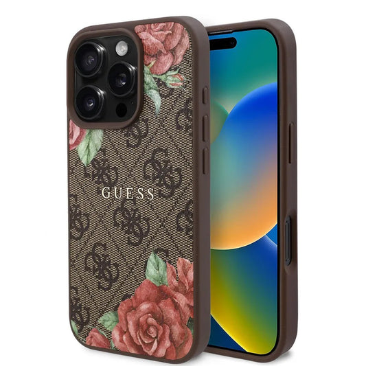 Θήκη MagSafe για Apple iPhone 16 Pro Max, Guess, 4G Flowers Print, Καφέ