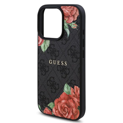 Θήκη MagSafe για Apple iPhone 16 Pro Max, Guess, 4G Flowers Print, Μαύρη