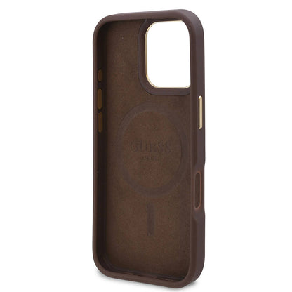 MagSafe Case for Apple iPhone 16 Pro Max, Guess, 4G Logo Plate, Black