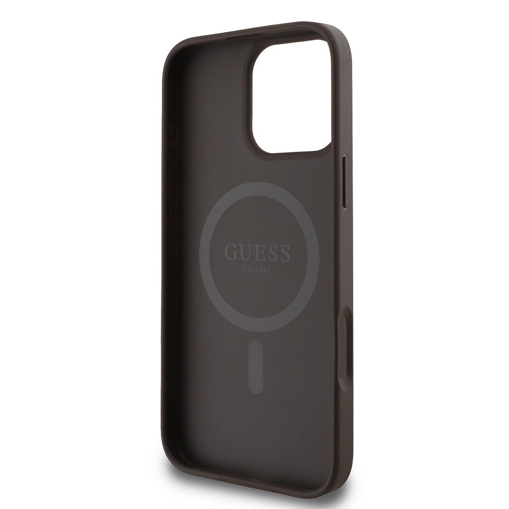 MagSafe Case for Apple iPhone 16 Pro Max, Guess, 4G Printed Stripes, Brown