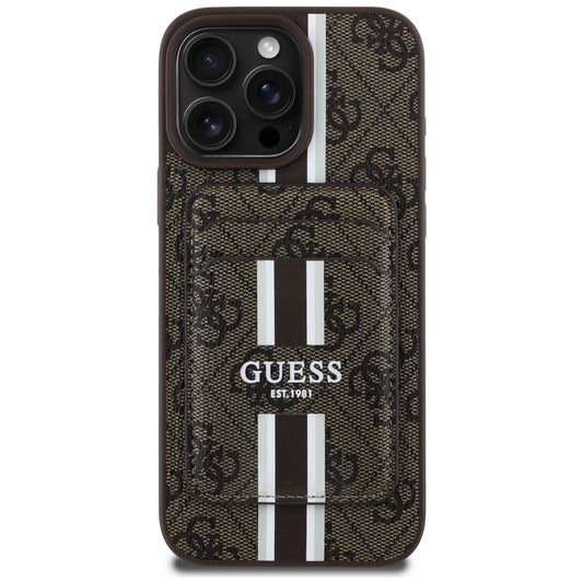 Θήκη MagSafe για Apple iPhone 16 Pro Max, Guess, Cardslot 4G Stripes, Καφέ