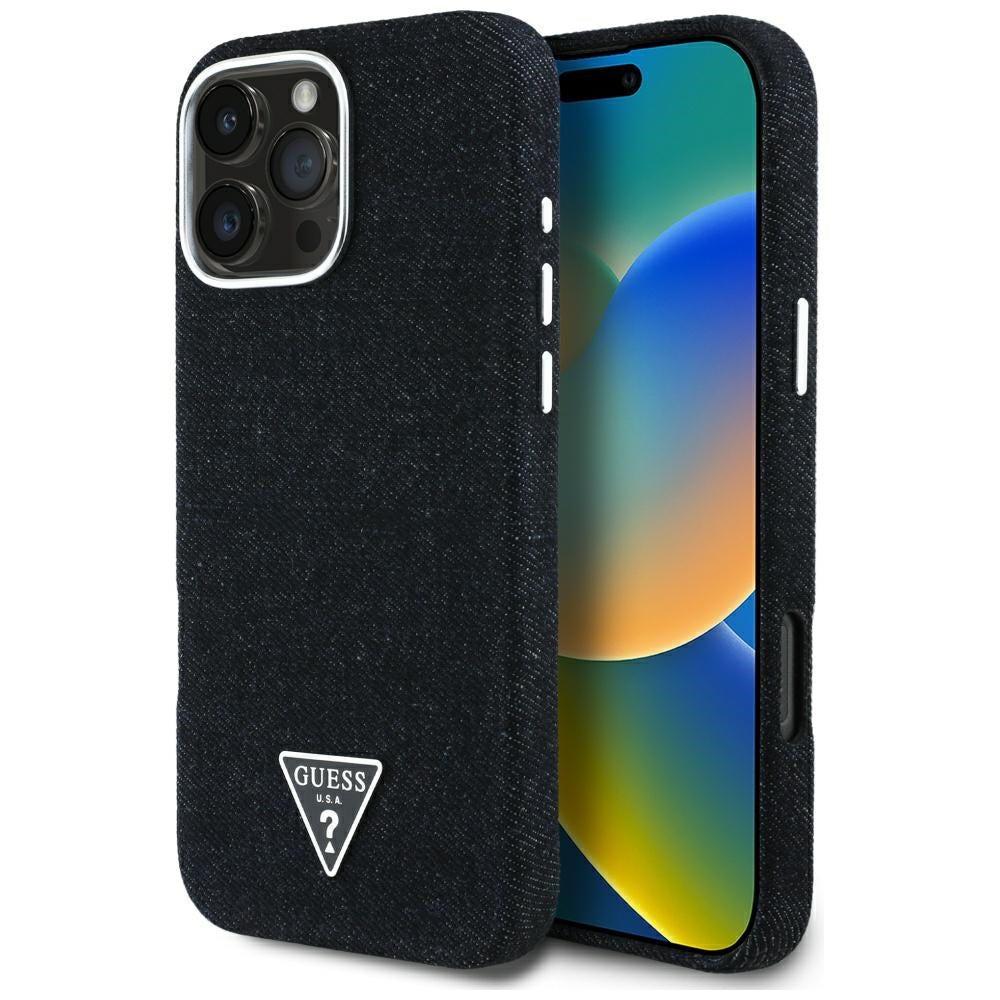 Θήκη MagSafe για Apple iPhone 16 Pro Max, Guess, Denim Triangle Logo, Μαύρη
