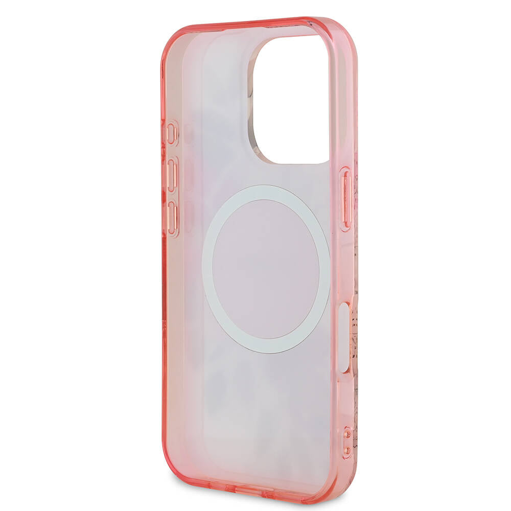 MagSafe Case for Apple iPhone 16 Pro Max, Guess, IML Flower & Tonal Circle, Pink