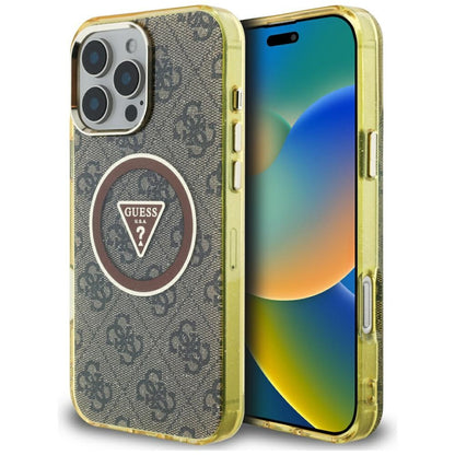 MagSafe Case for Apple iPhone 16 Pro Max, Guess, IML Glitter 4G Circle Triangle, Brown
