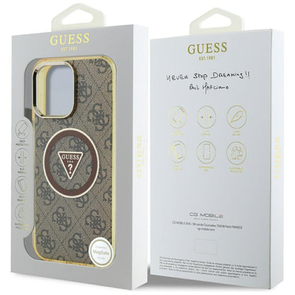 MagSafe Case for Apple iPhone 16 Pro Max, Guess, IML Glitter 4G Circle Triangle, Brown