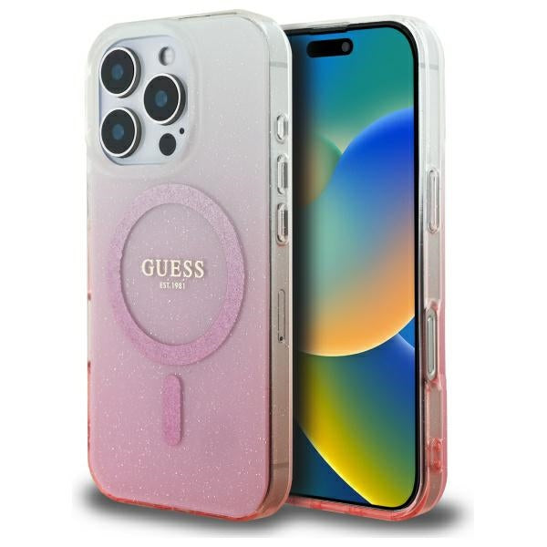 MagSafe Case for Apple iPhone 16 Pro Max, Guess, IML Glitter Gradient, Pink
