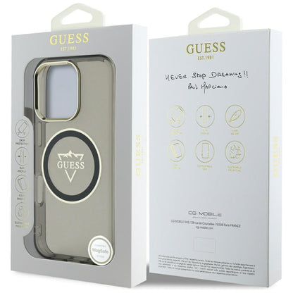 MagSafe Case for Apple iPhone 16 Pro Max, Guess, IML Metal Mountain Logo, Black
