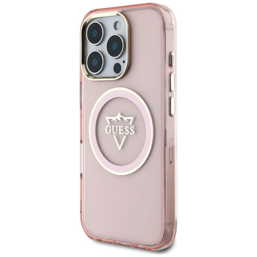 Θήκη MagSafe για Apple iPhone 16 Pro Max, Guess, IML Metal Mountain Logo, Ροζ