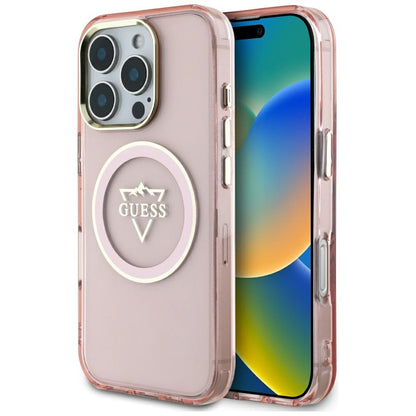 Θήκη MagSafe για Apple iPhone 16 Pro Max, Guess, IML Metal Mountain Logo, Ροζ