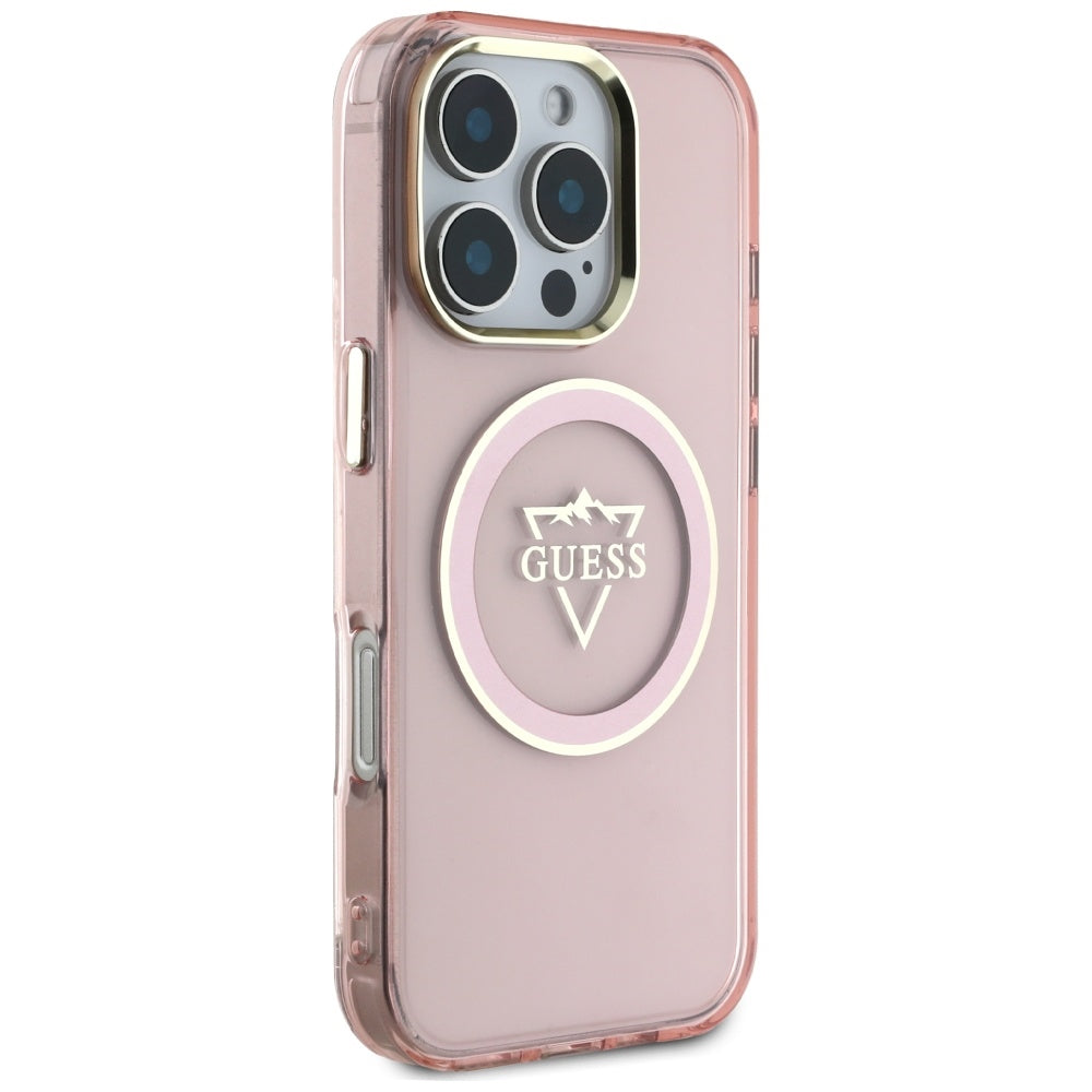 Θήκη MagSafe για Apple iPhone 16 Pro Max, Guess, IML Metal Mountain Logo, Ροζ