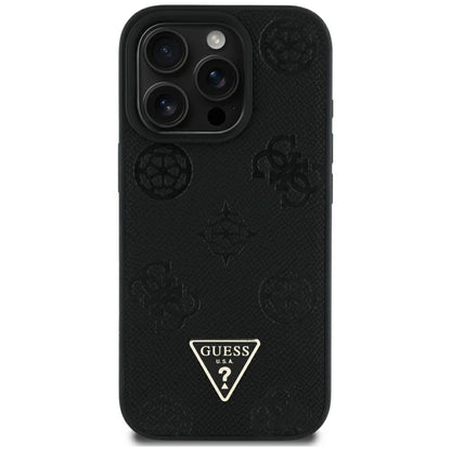 MagSafe Case for Apple iPhone 16 Pro Max, Guess, Peony Grained Hot Stamp Triangle, Black