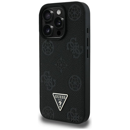 MagSafe Case for Apple iPhone 16 Pro Max, Guess, Peony Grained Hot Stamp Triangle, Black
