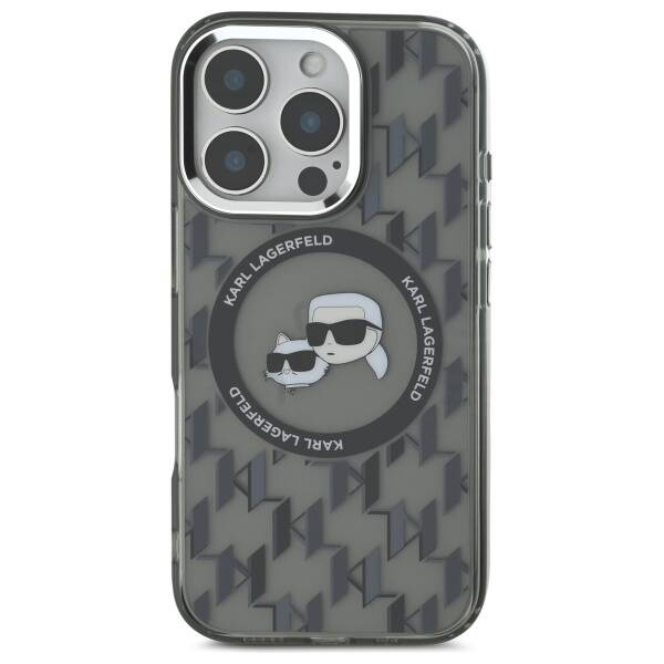 Θήκη MagSafe για Apple iPhone 16 Pro Max, Karl Lagerfeld, IML Monogram Karl & Choupette's Heads, Μαύρη
