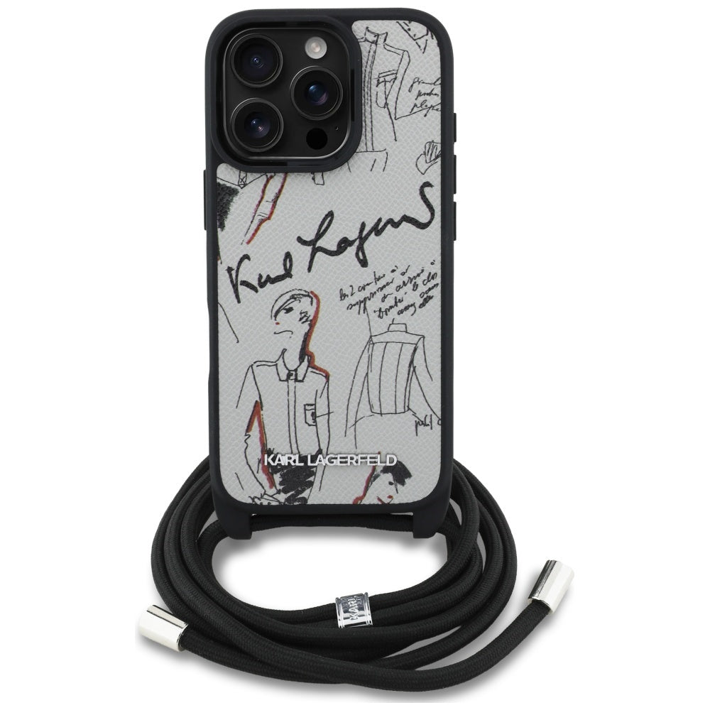 MagSafe Case for Apple iPhone 16 Pro Max, Karl Lagerfeld, Saffiano Crossbody, Grey