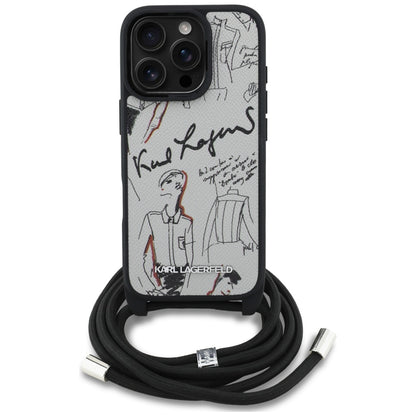 MagSafe Case for Apple iPhone 16 Pro Max, Karl Lagerfeld, Saffiano Crossbody, Grey