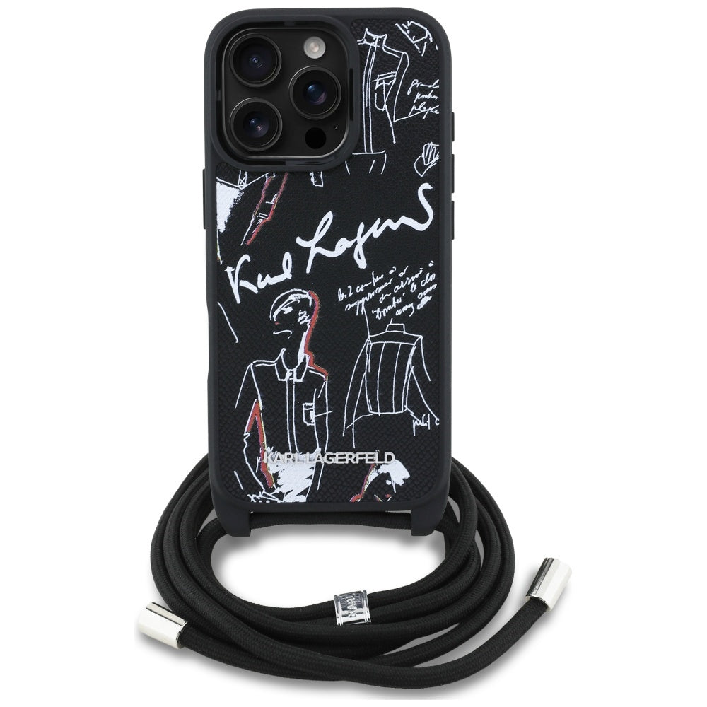 Θήκη MagSafe για Apple iPhone 16 Pro Max, Karl Lagerfeld, Saffiano Crossbody, Μαύρη
