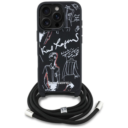 Θήκη MagSafe για Apple iPhone 16 Pro Max, Karl Lagerfeld, Saffiano Crossbody, Μαύρη