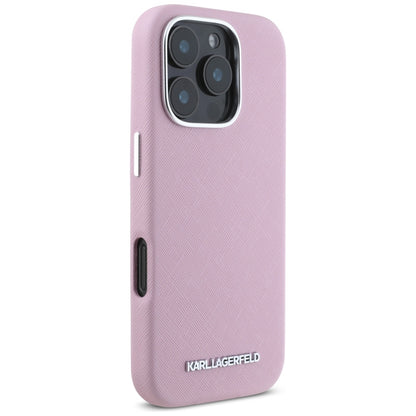 MagSafe Case for Apple iPhone 16 Pro Max, Karl Lagerfeld, Saffiano Full Wrapped Elongated Metal Logo, Pink